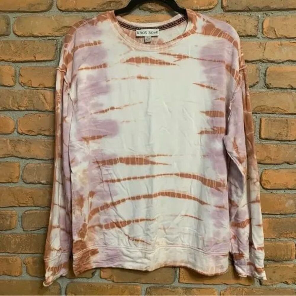 Knox Rose Top Women's Small Pink White Tie Dye Long Sleeve Boho Casual Pullover
